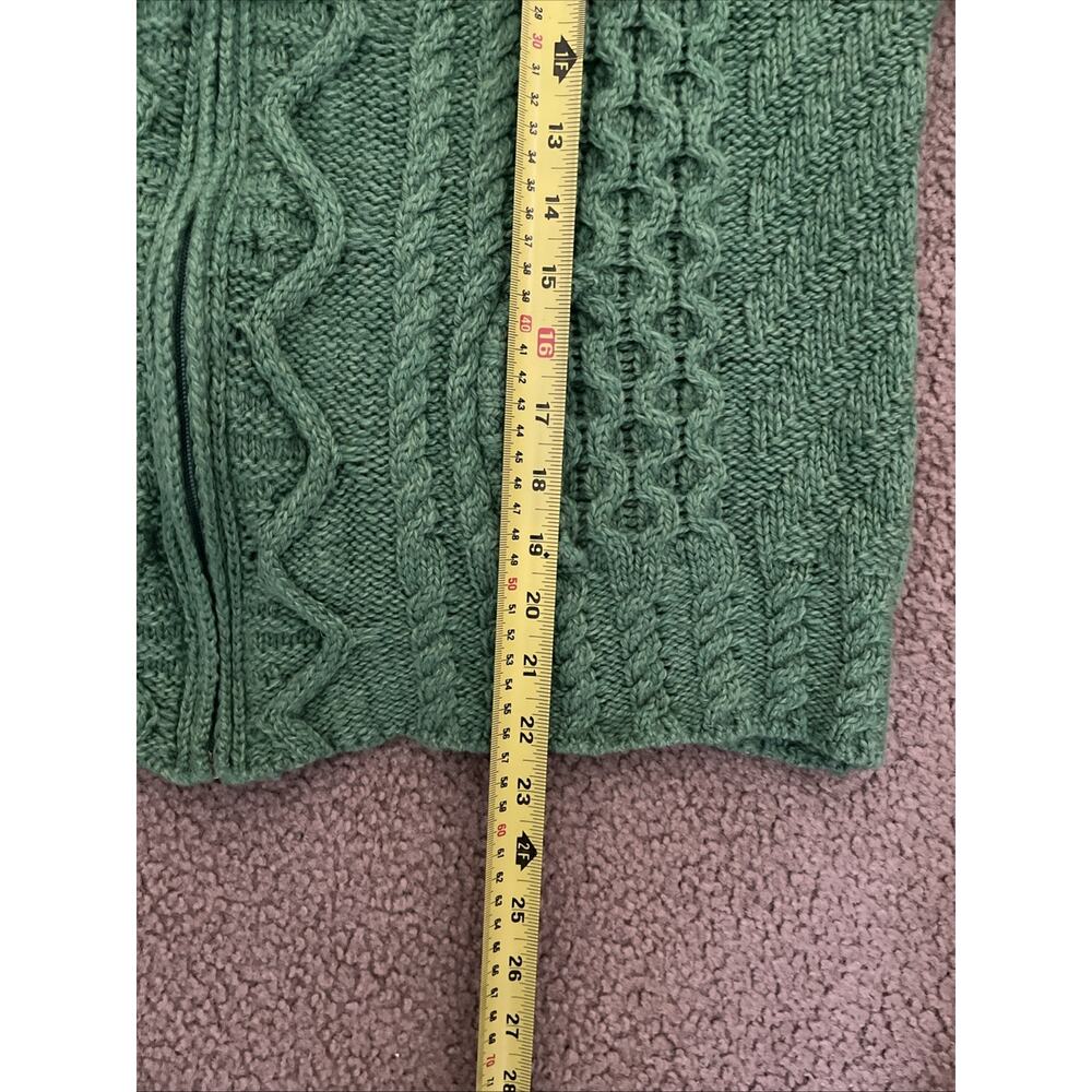 THE IRISH STORE Sweater Knit Full Zip Womans Large 100% Merino Wool Green - Picture 9 of 9